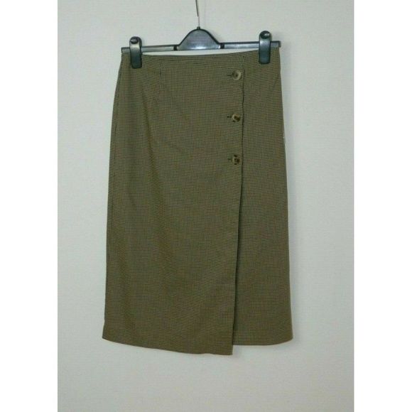 ModCloth Skirt Brown Checkered Long A Line Side Button Midi Lined Skirt Size 4 - Picture 2 of 10